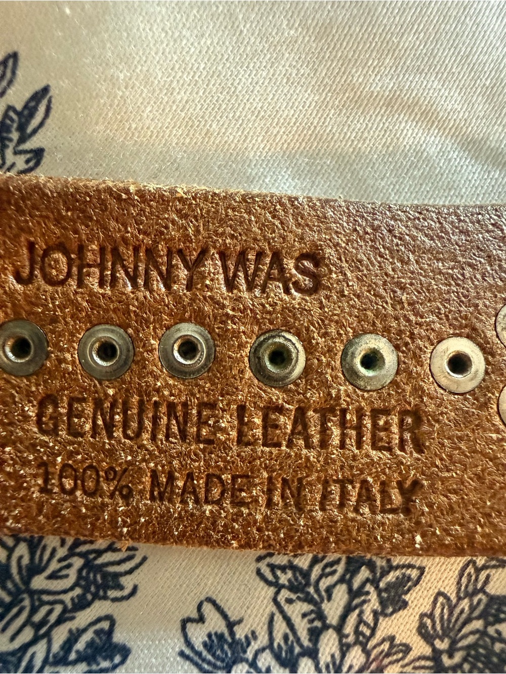 Johnny Was Brown Studded Leather Belt with Silver Eyelets - Picture 4 of 5